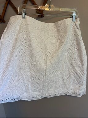 Talbots Petite White Eyelet Embroidered Cotton Skirt 16p